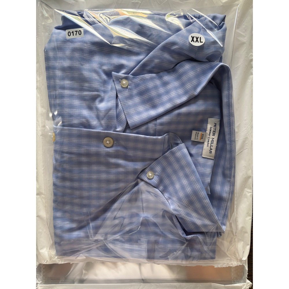 Peter Millar Summer Comfort Blue Plaid Button Down Shirt Mens XXL Long Sleeve - Picture 5 of 5